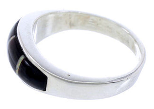 Sterling Silver Black And Opal Inlay Ring Size 5-3/4 NS40754